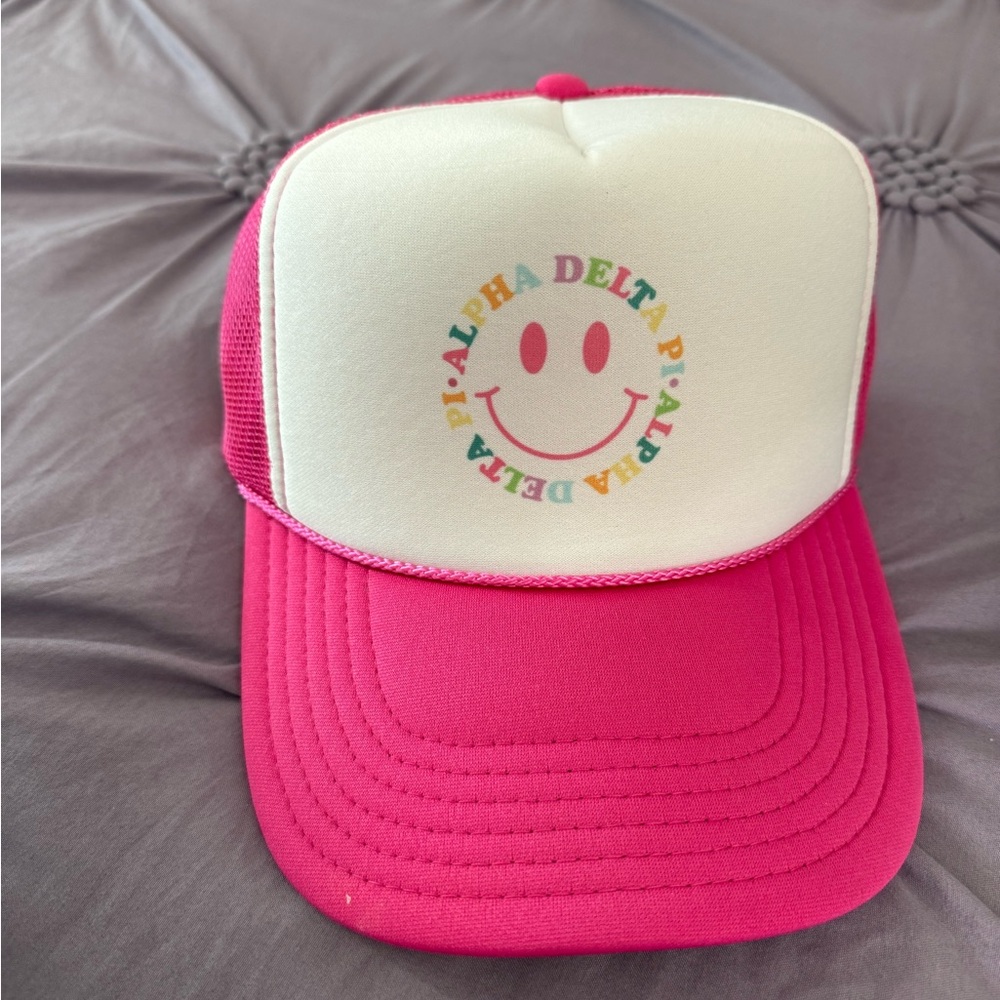 Pink TRUCKER hat Alpha Delta Pi ADPI